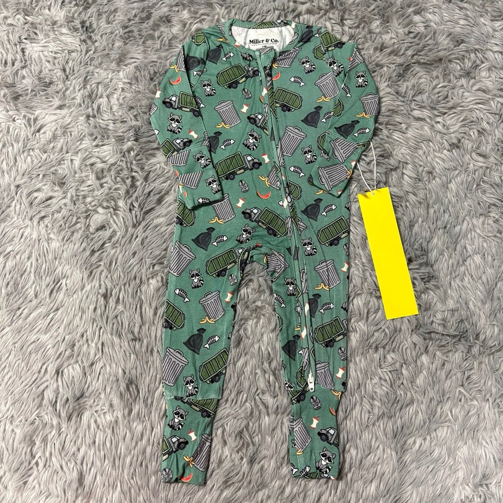 Miller & Co Bamboo Convertible Sleeper Raccoon Trash Print Baby